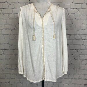 J McLaughlin White Linen Knit Peasant Blouse Size S
